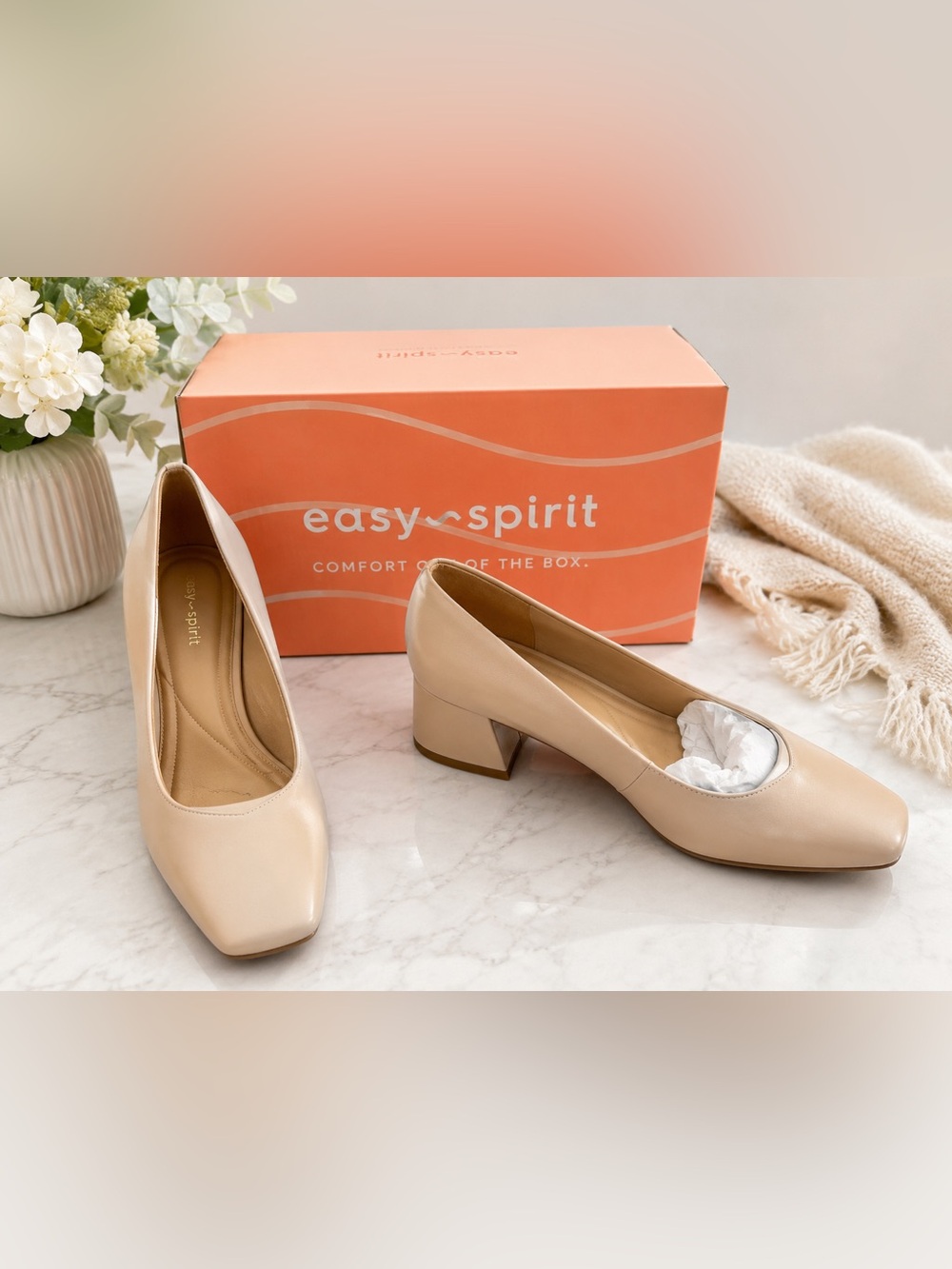 Easy Spirit Nude Beige Low Block Heel Pumps
